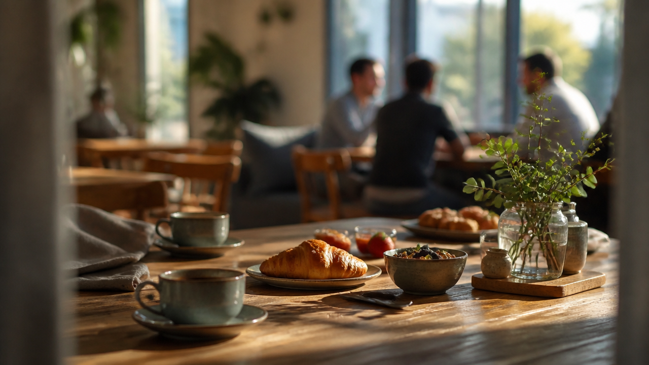 AI-generated topic illustration for Startup founders breakfast w/ Merge & Corgi